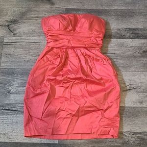 Cotton Sateen Short Strapless Ruched Dress